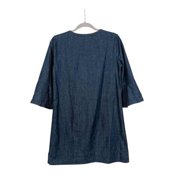 Draper James Womens Chambray Denim Shift Dress Ruffle 3/4 Bell Sleeves Size 6 - Picture 2 of 10